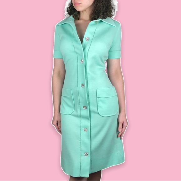 Vintage 60s David Crystal Fashion Collared Button Front Dress - Picture 2 of 15